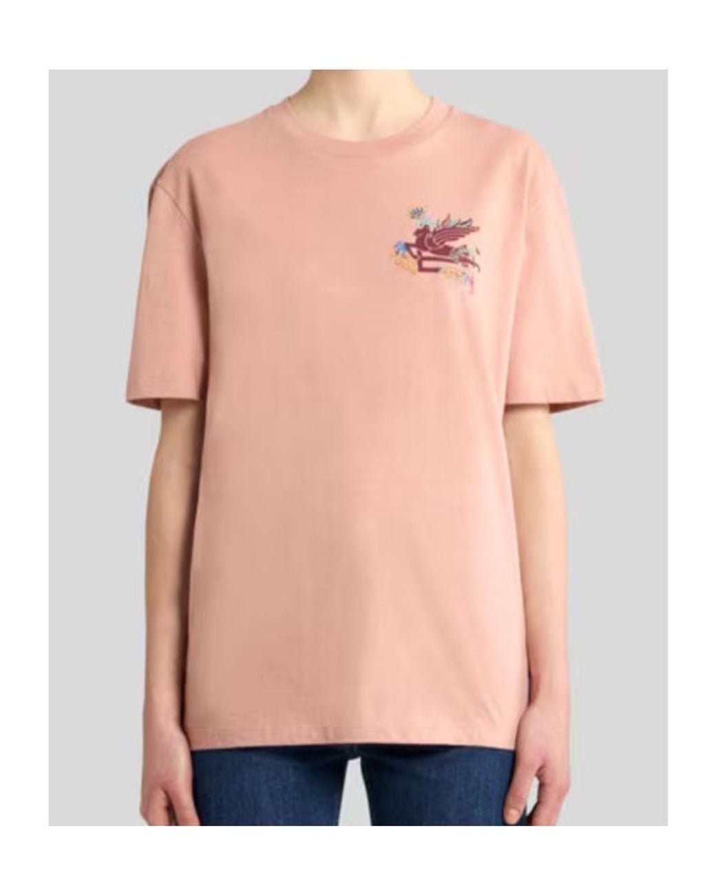 Etro Pink Pegaso Printed Crewneck T-Shirt