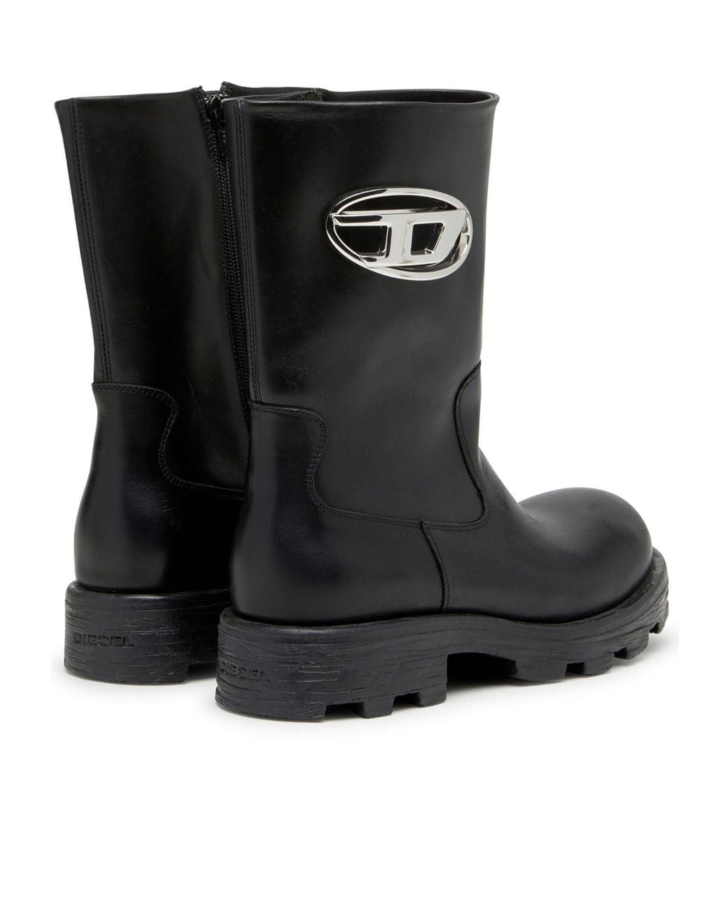 DIESEL Black Mid-Calf Boots With Chunky Sole And Logo Detail