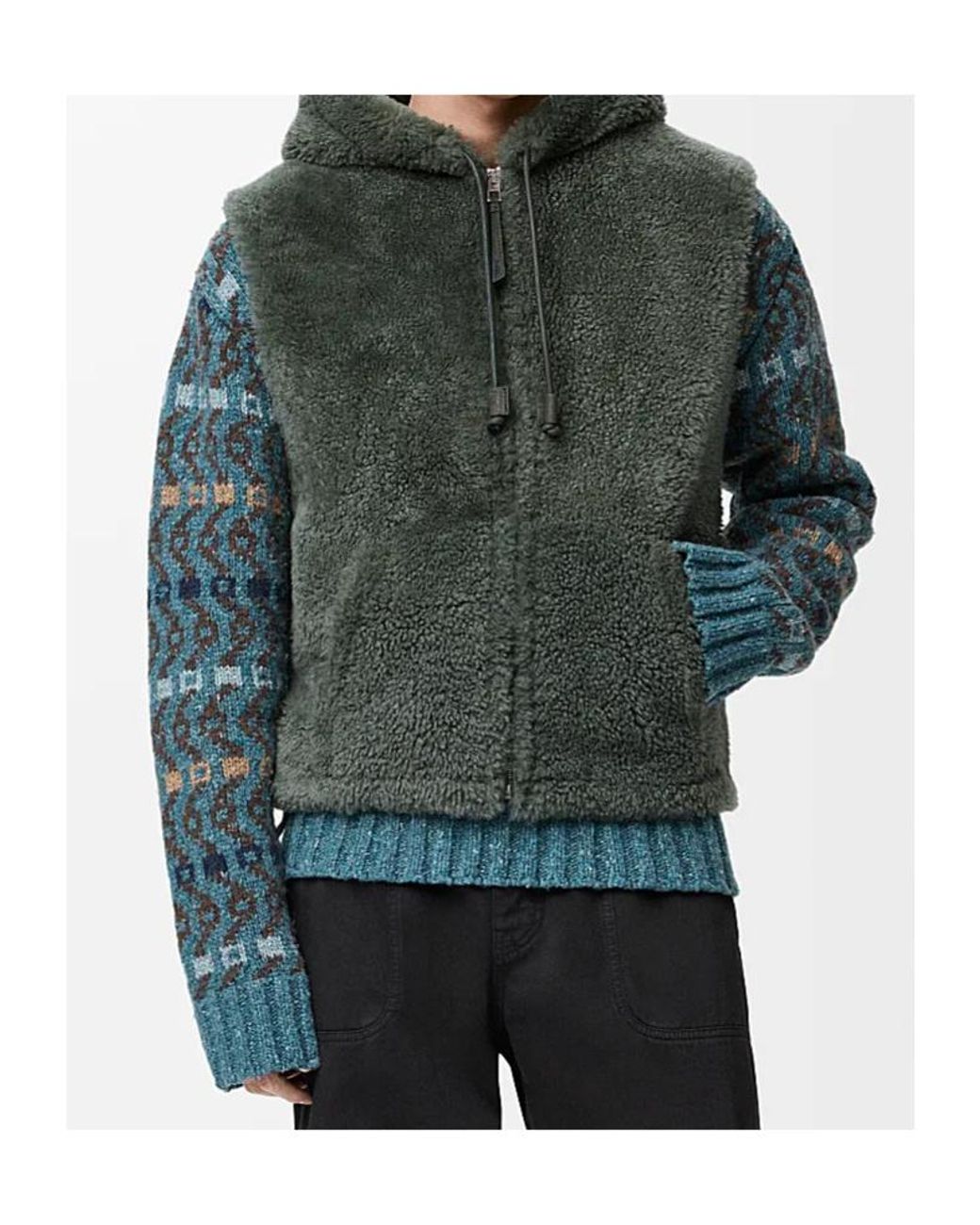Loewe Green Shearling Hooded Zip-Up Vest for men