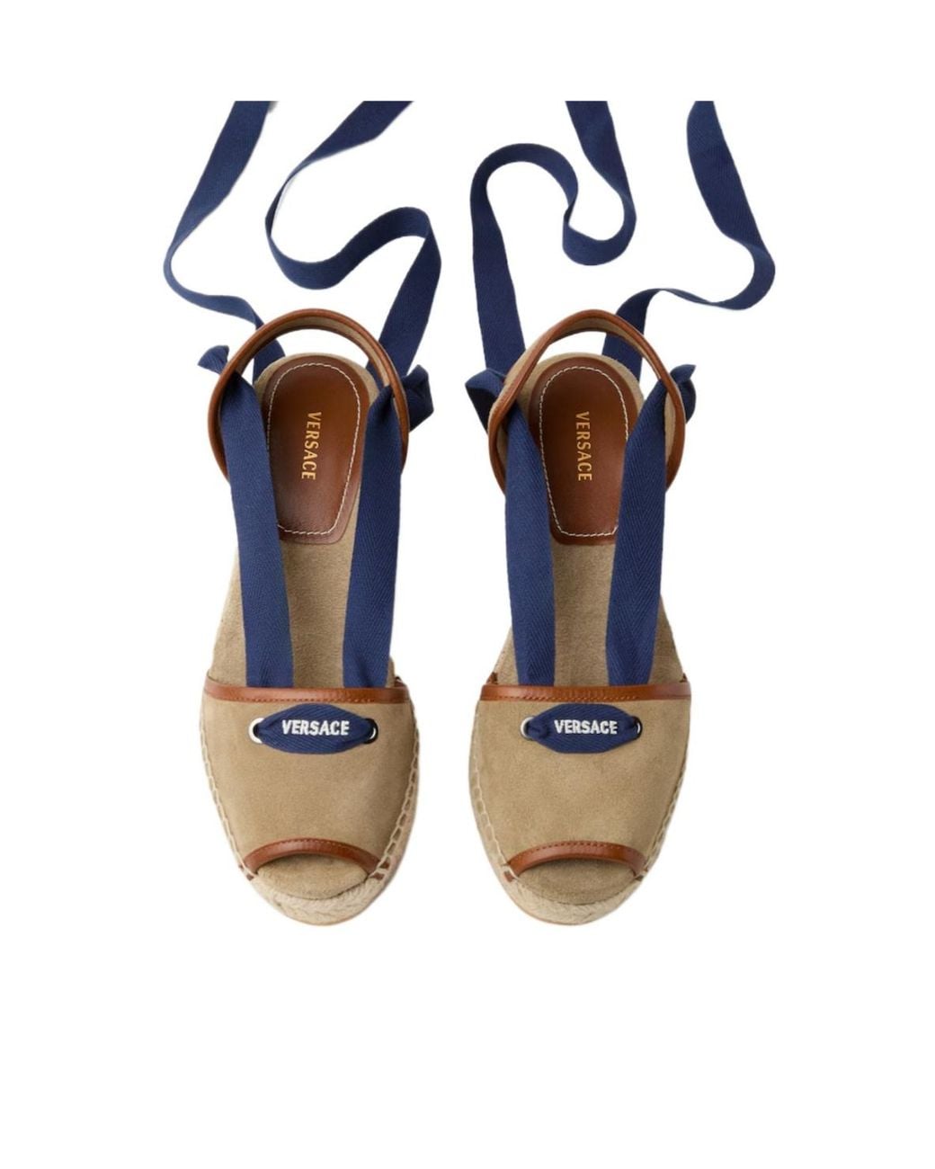 Versace Blue Lola Wedge Espadrille Sandals