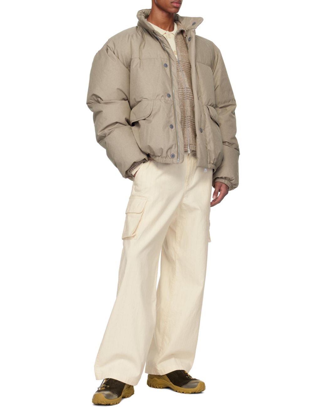 Our Legacy Brown Inhale Press-Stud Puffer Jacket for men