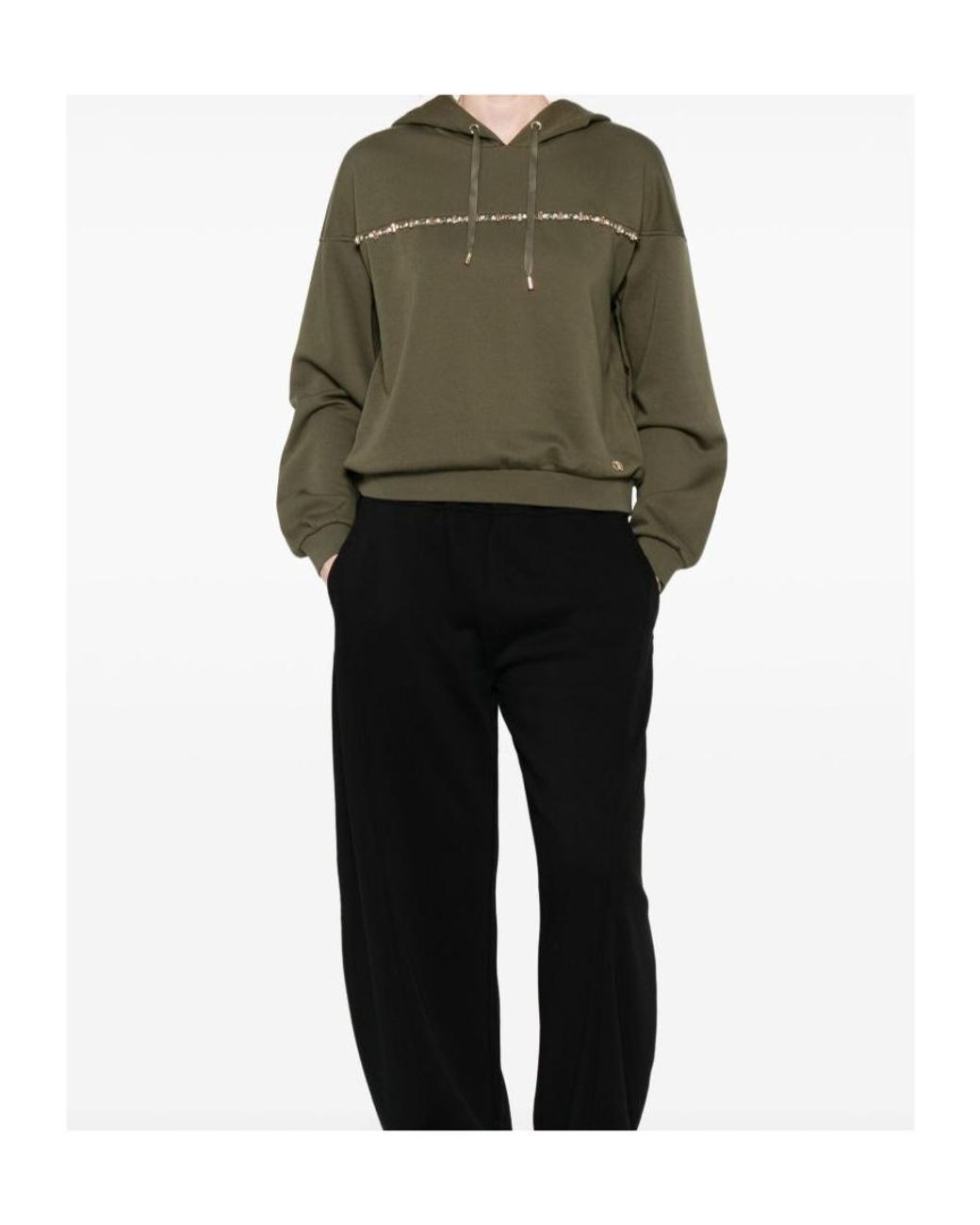 Liu Jo Green Embellished-Band Hoodie