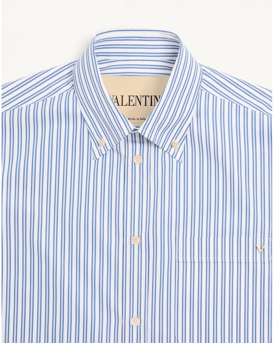 Valentino Blue Vgold Striped Poplin Shirt for men