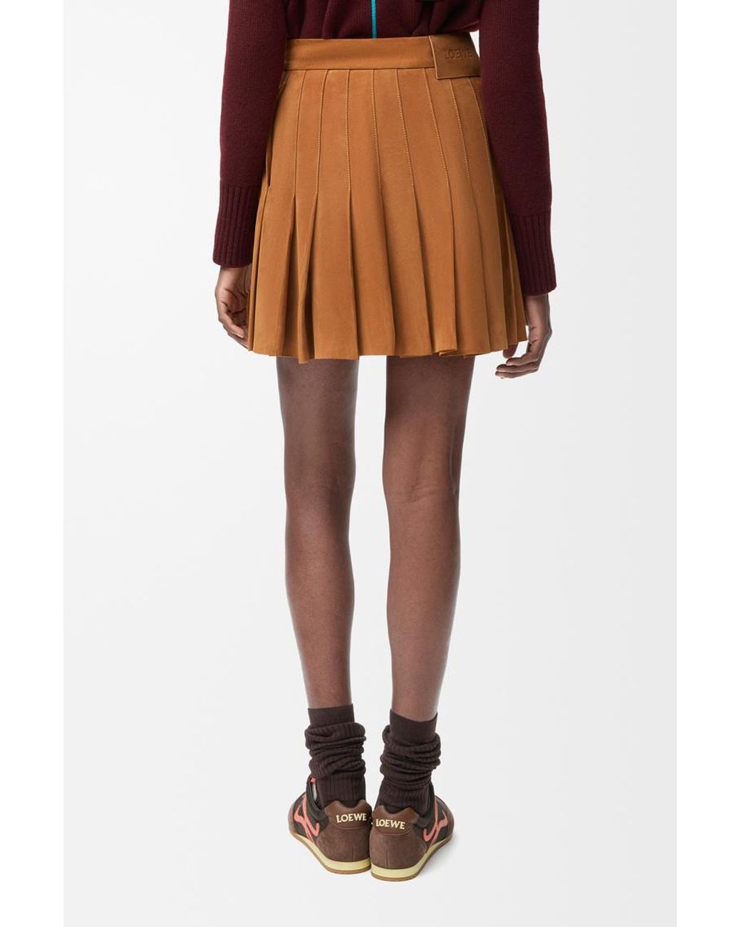 Loewe Brown Buckle Pleated Short Skirt
