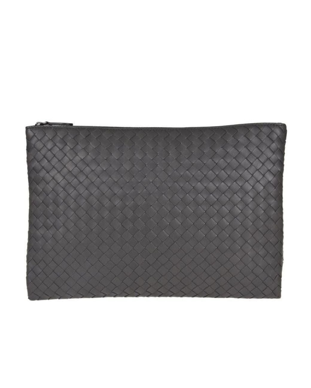 Bottega Veneta Gray Intrecciato Weave Clutch Bag