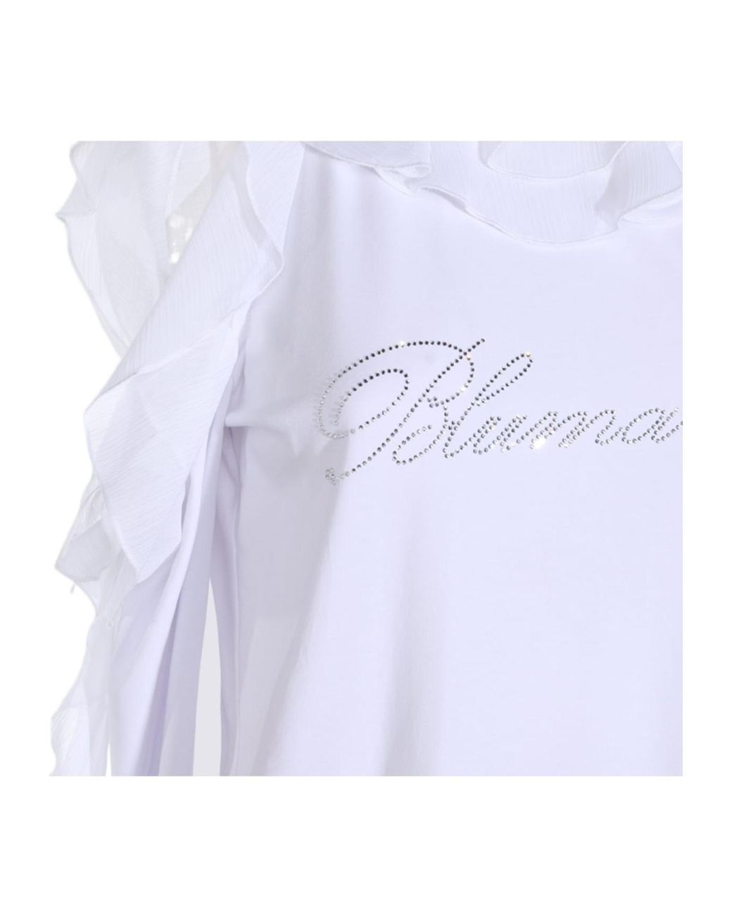 Blumarine Blue Ruffled Logo Long-Sleeve Top
