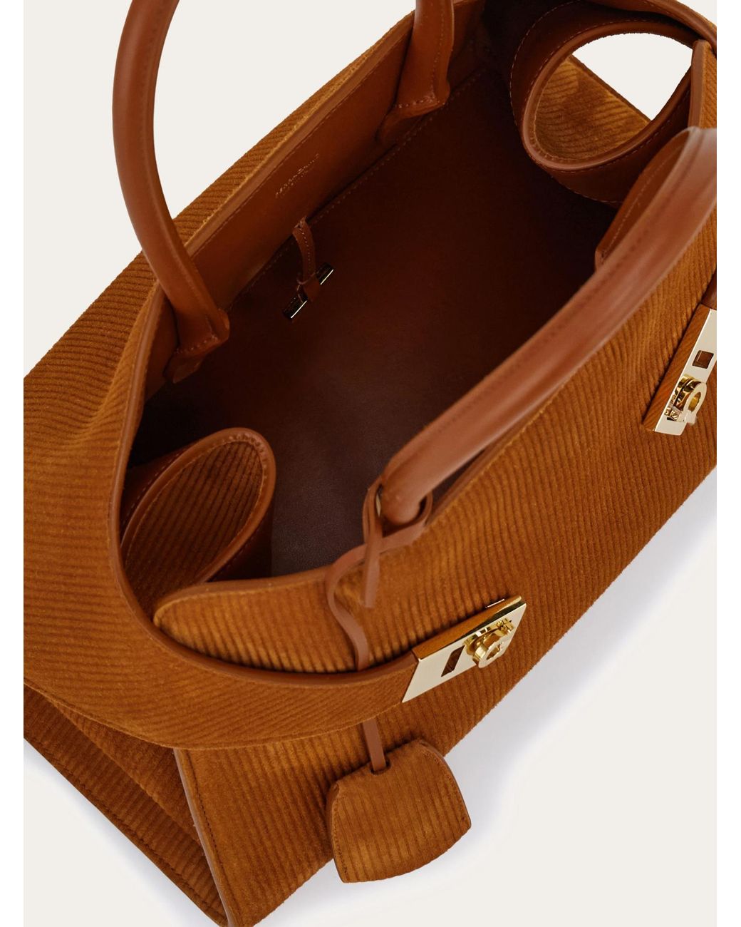 Ferragamo Brown Medium Hug Ripple-Corduroy Tote Bag