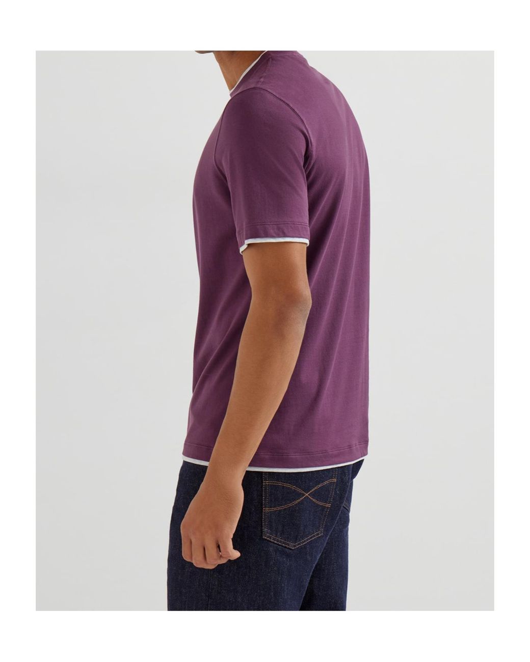 Brunello Cucinelli Purple Layered-Effect Crewneck T-Shirt for men