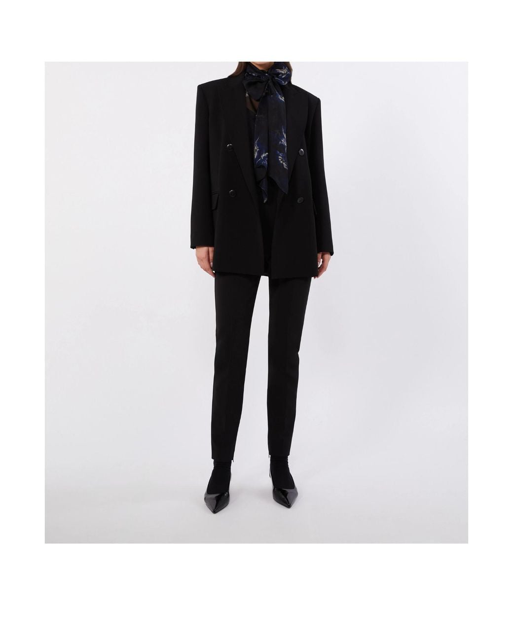 Max Mara Black S Double-Breasted Peak-Lapel Blazer