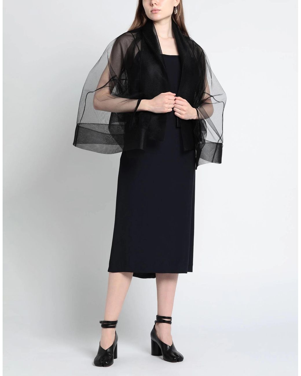 Maison Margiela Black Solid-Color Tulle Shawl Dress