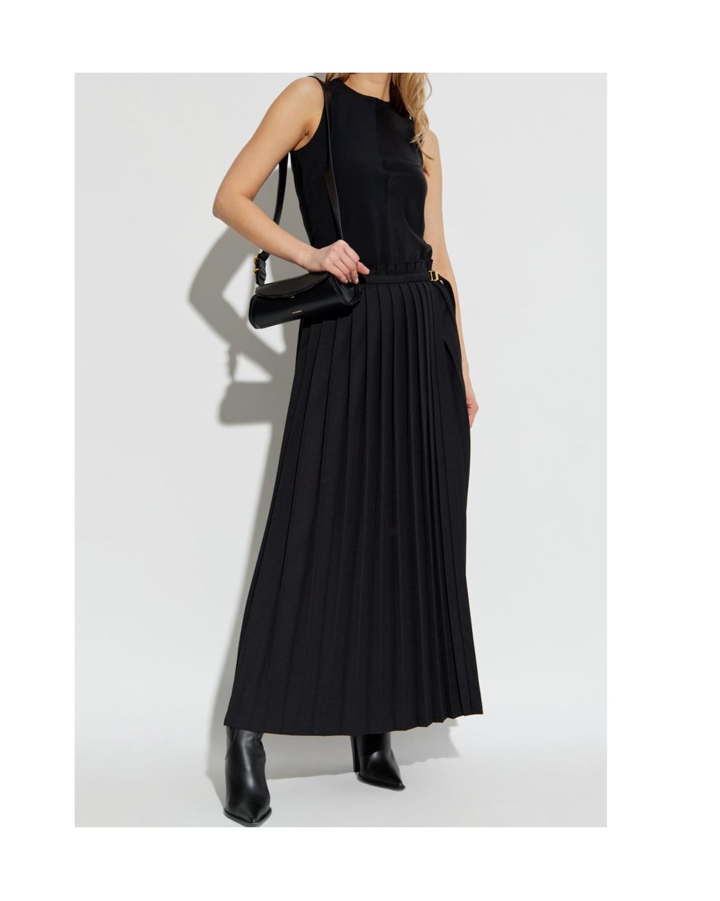 AMI Black Twill Pleated Maxi Skirt