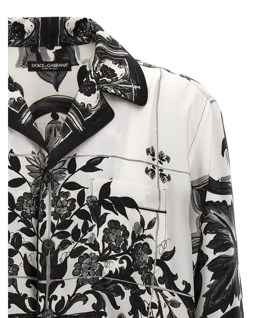 Dolce & Gabbana White Majolica Printed Twill Shirt for men