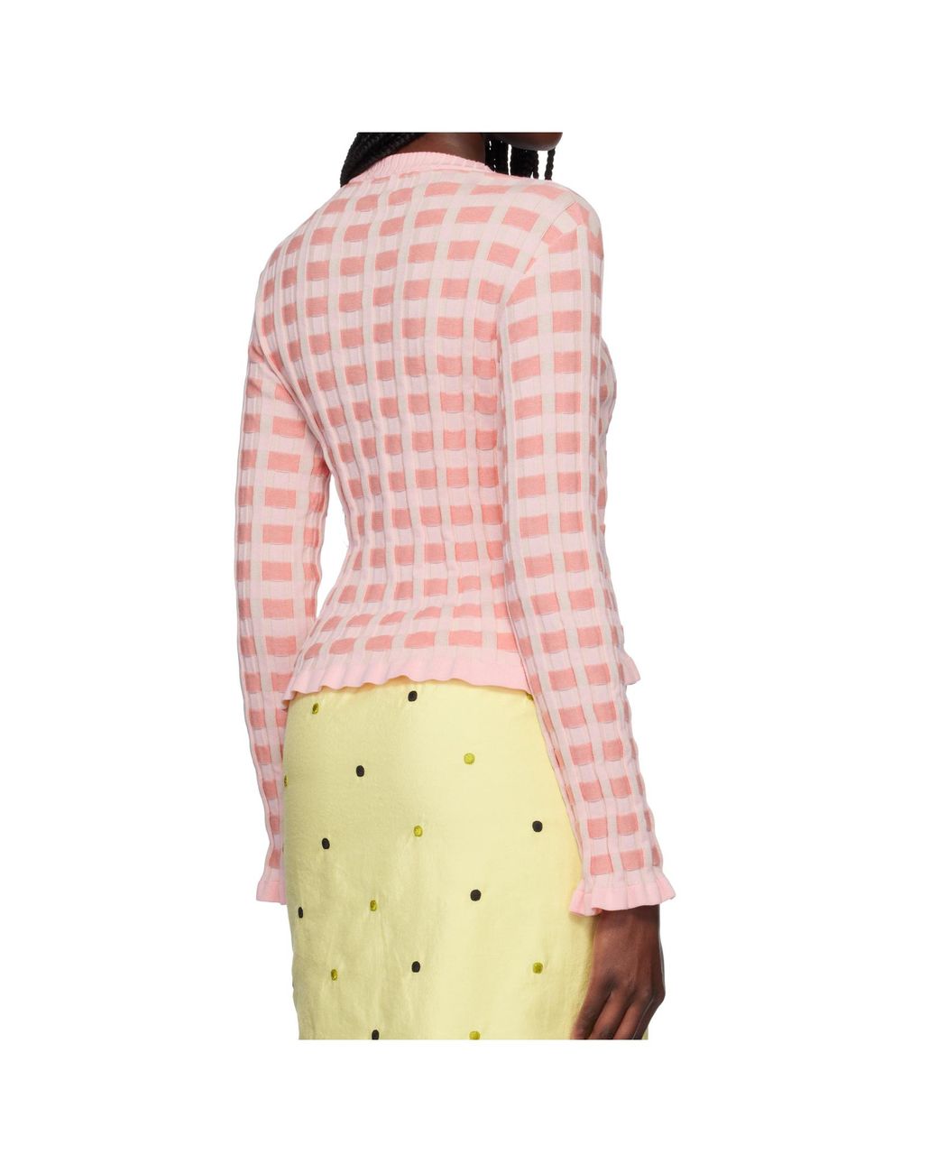 Maison Kitsuné Pink Maison Kitsuné Checked Ribbed Cardigan