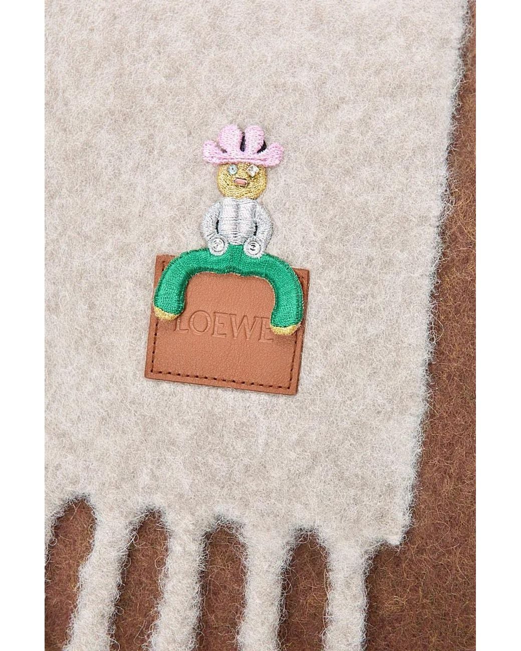 Loewe White Acrobat Embroidered Fringed Scarf