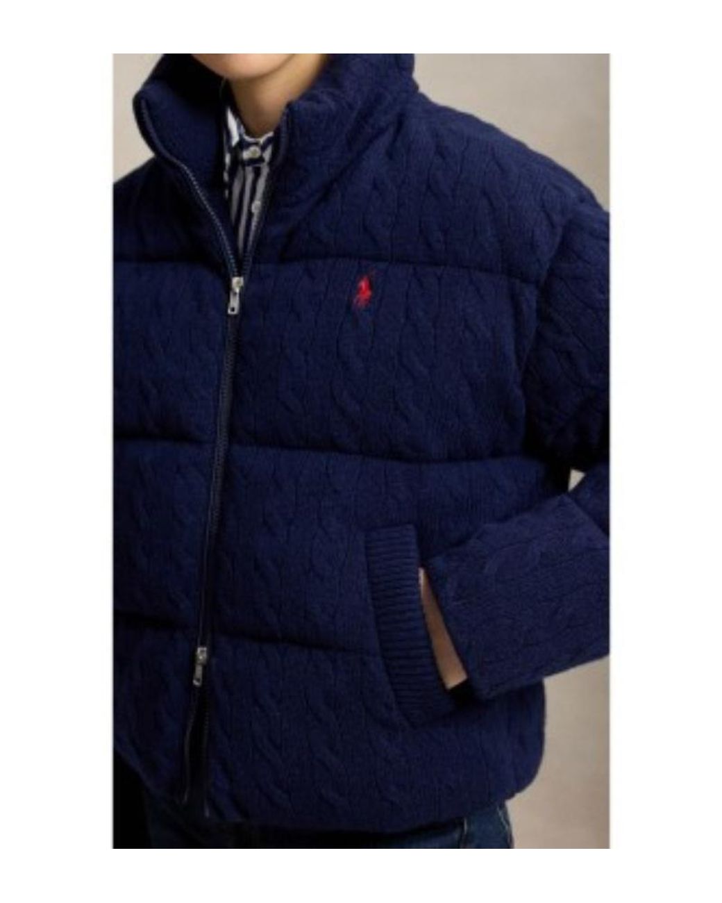 Polo Ralph Lauren Blue Cable-Knit Down Jacket