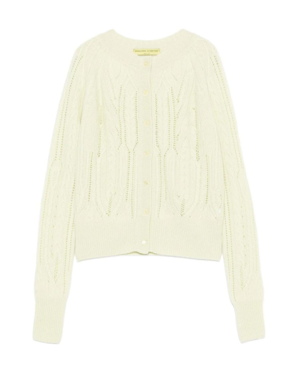 Ermanno Scervino Natural Cable-Knit Pointelle-Detail Cardigan