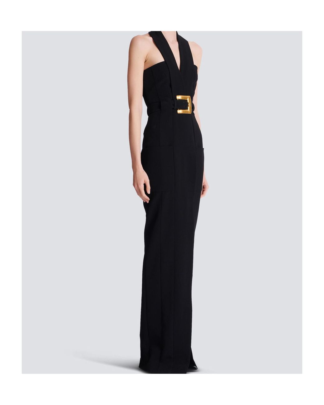 Balmain Black Belted Long Crepe Dress