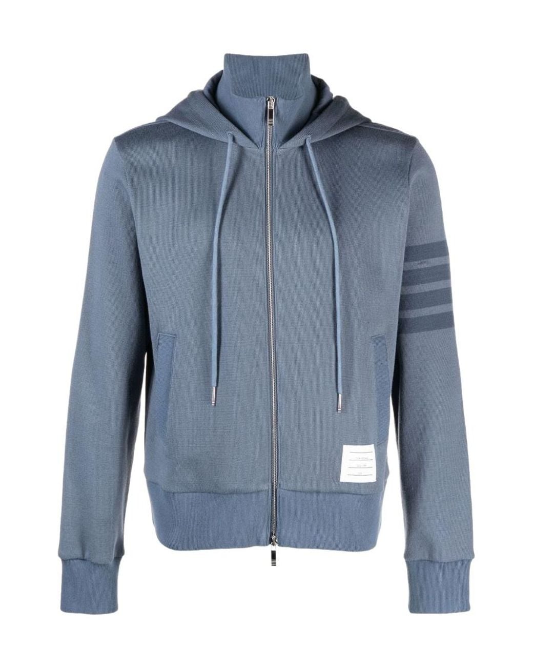 Thom Browne Blue Cotton Funnel Neck Hoodie for men