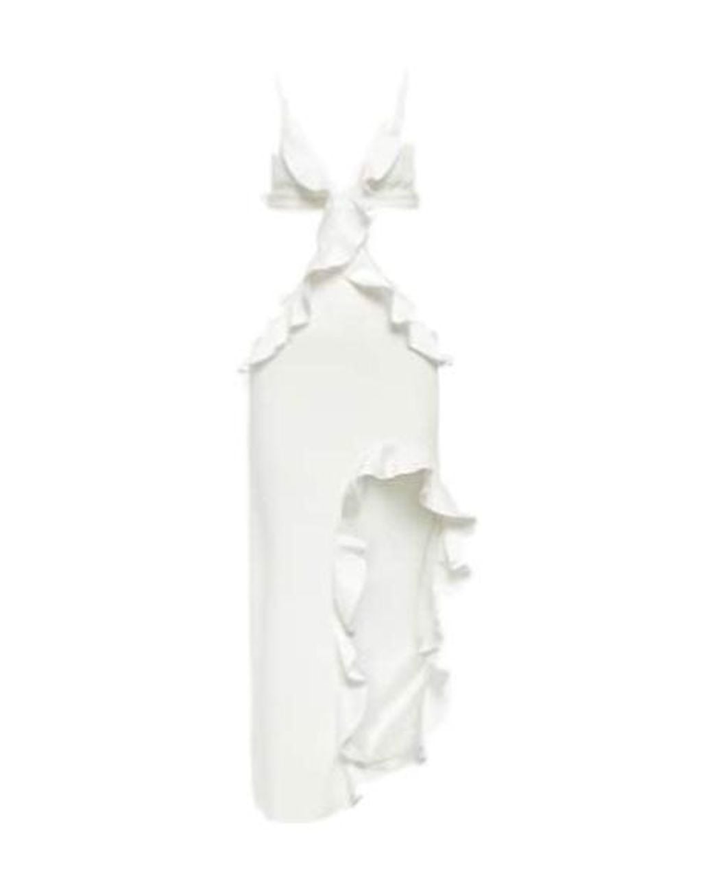 David Koma White Ruffle-Trimmed Asymmetrical Cutout Midi Dress