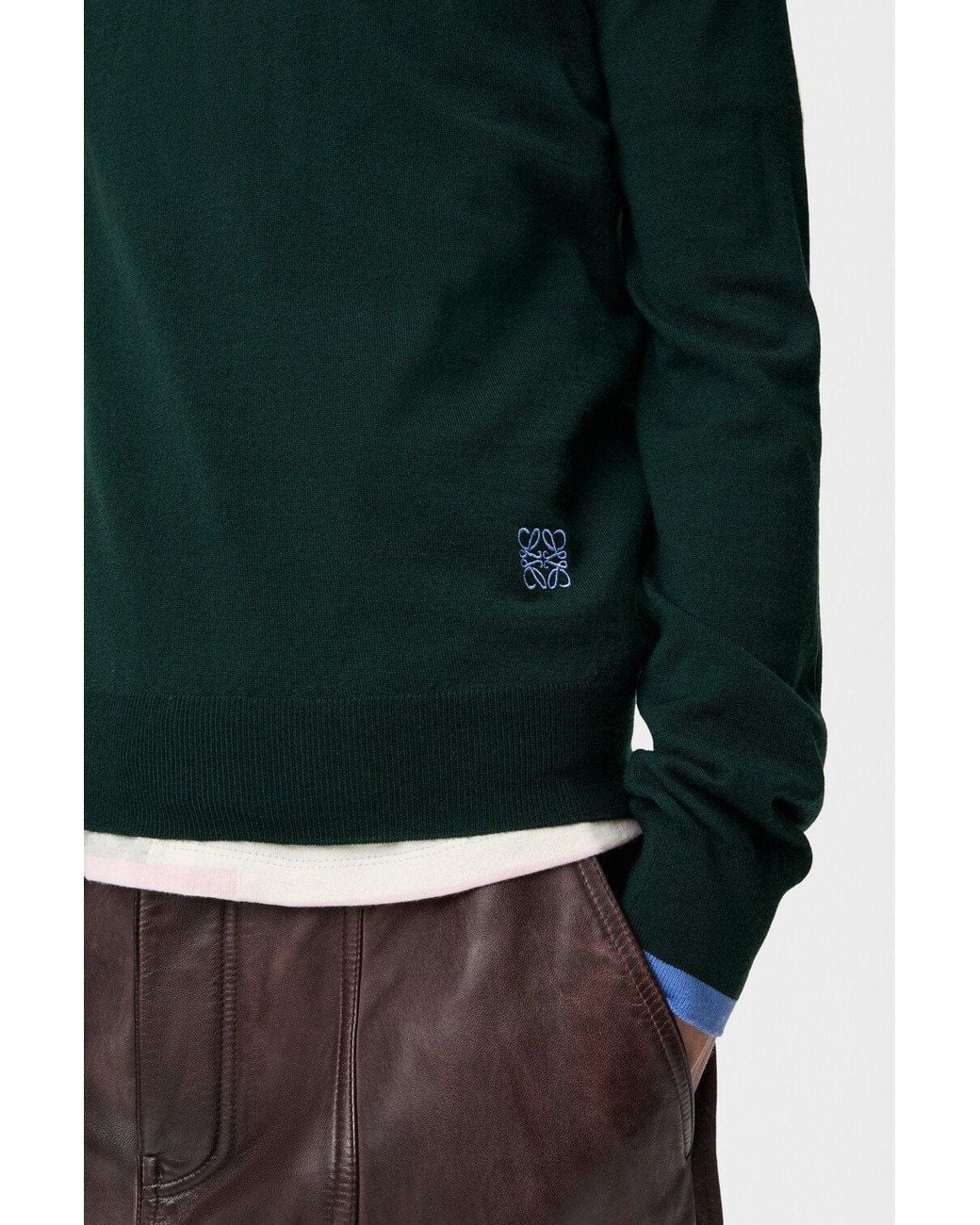 Loewe Green Crew Neck Wool Sweater for men