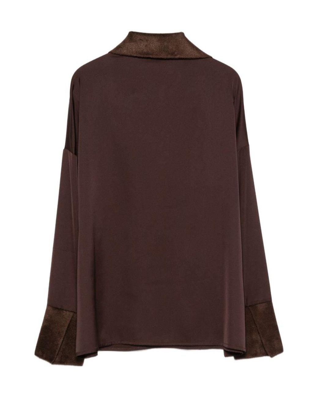 D.exterior Brown Contrast-Trim V-Neck Shirt