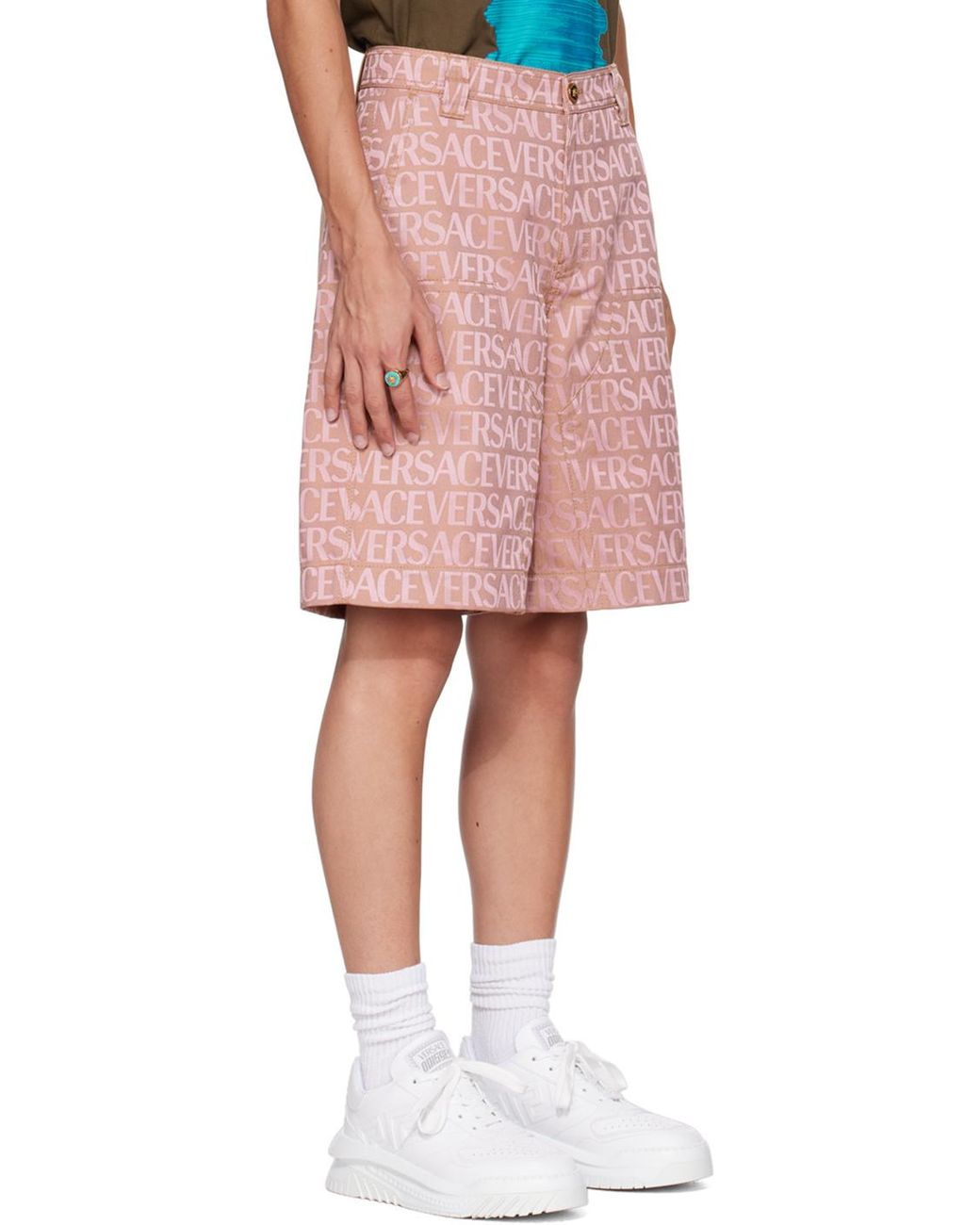 Versace Pink Allover-Jacquard High-Waist Bermuda Shorts for men