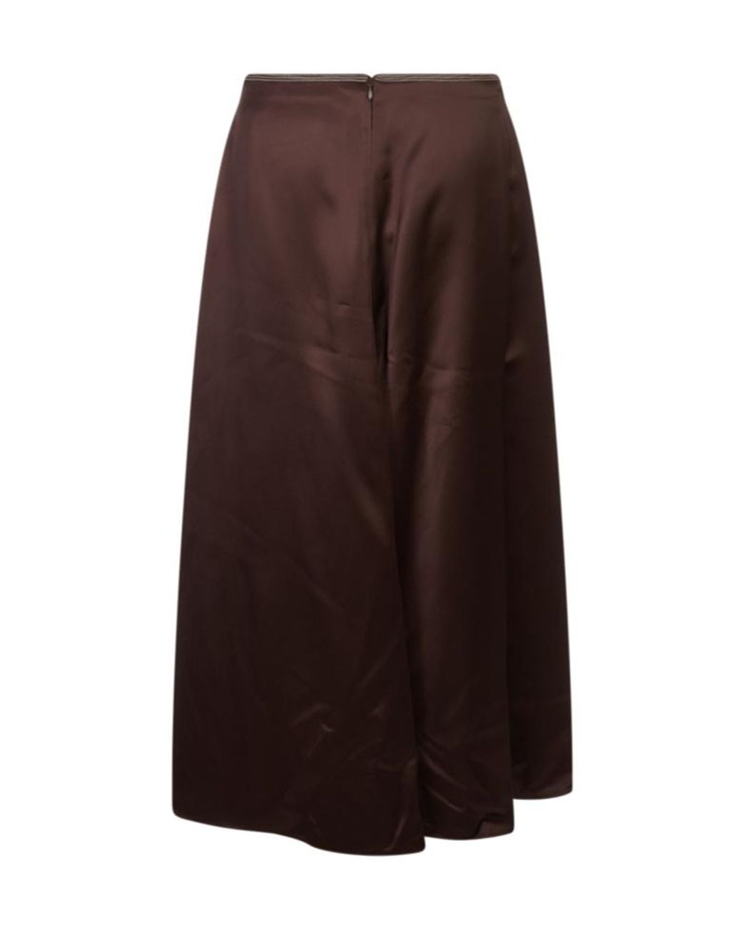 Marni Brown Contrast Stitched Satin Midi Skirt