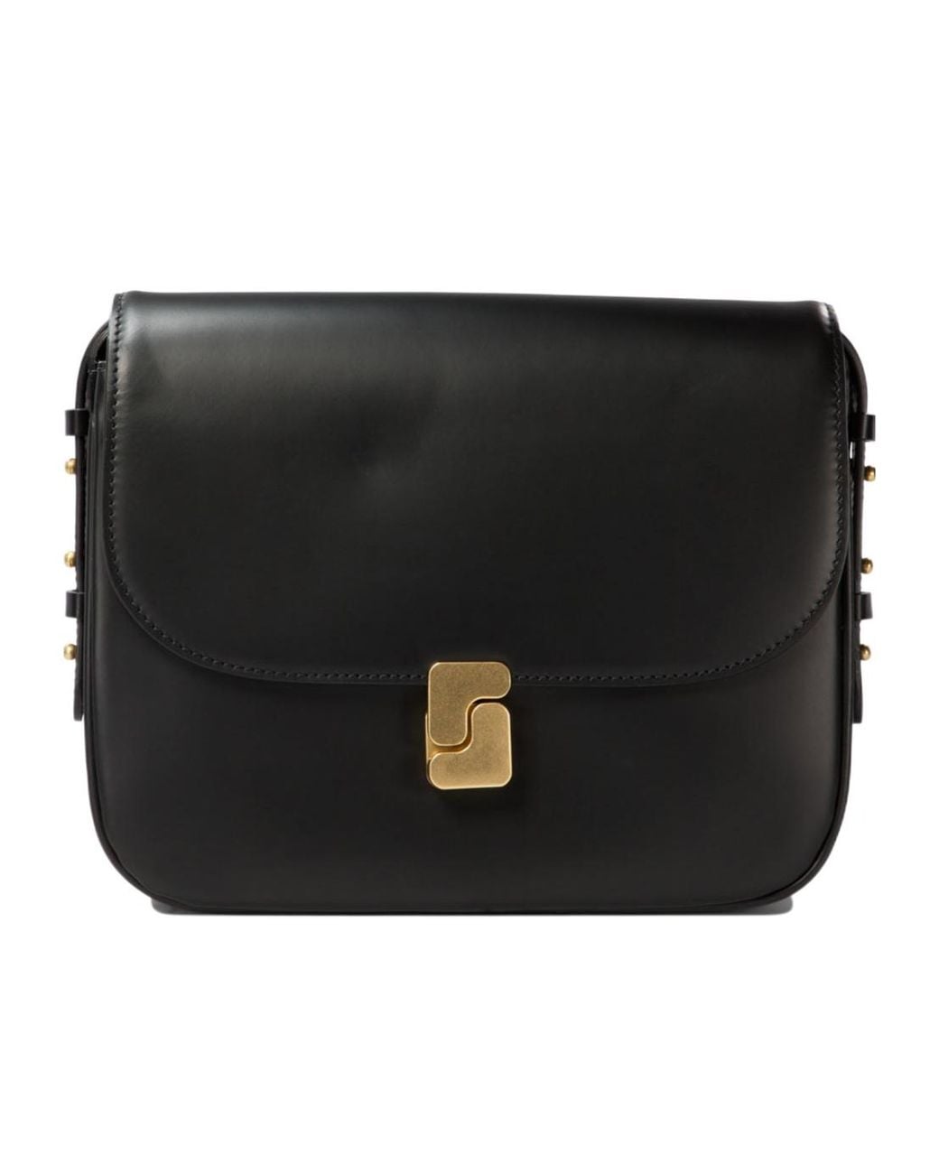 Soeur Black Structured Flap Crossbody Bag