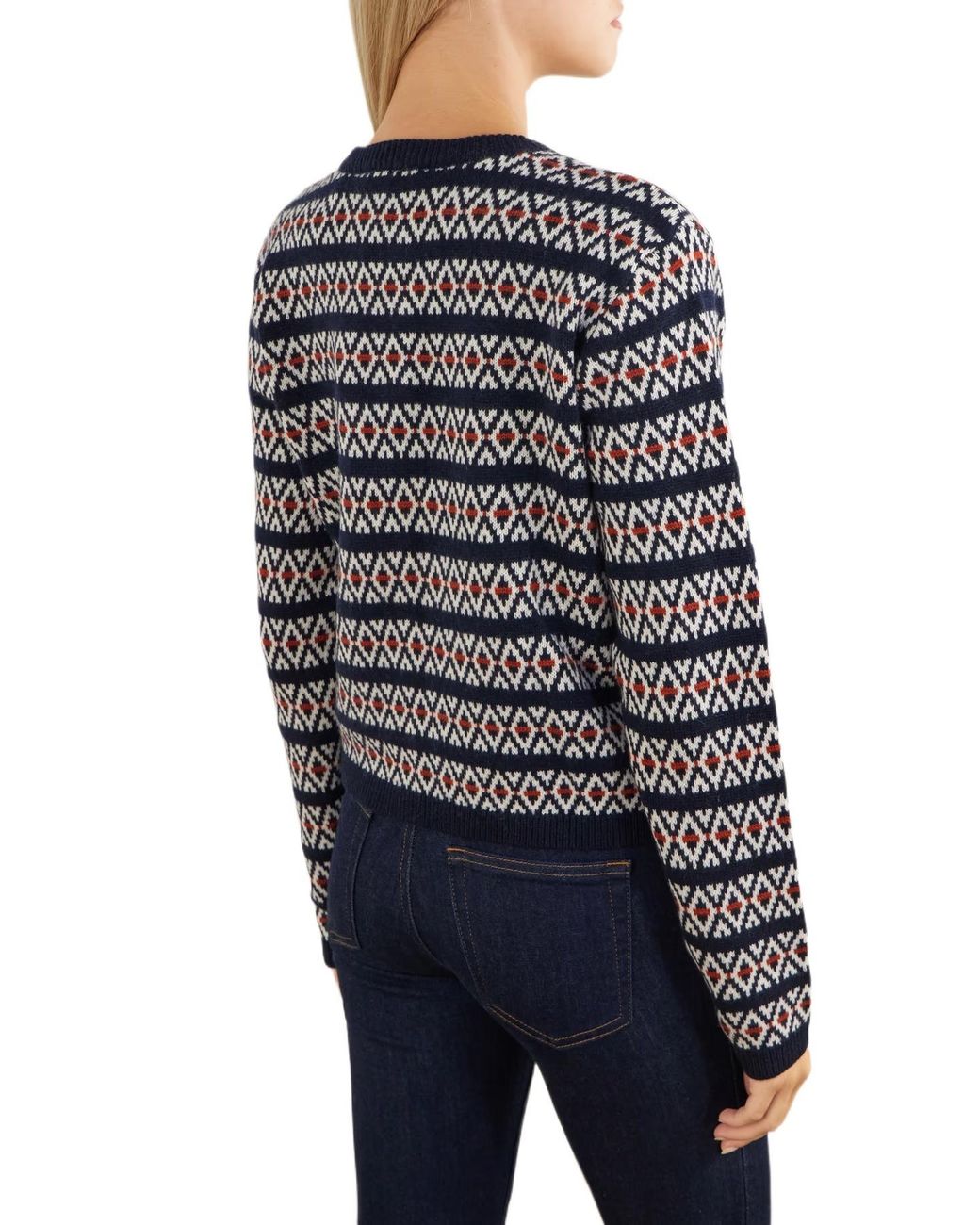 FRAME Blue Fair-Isle-Pattern Cardigan