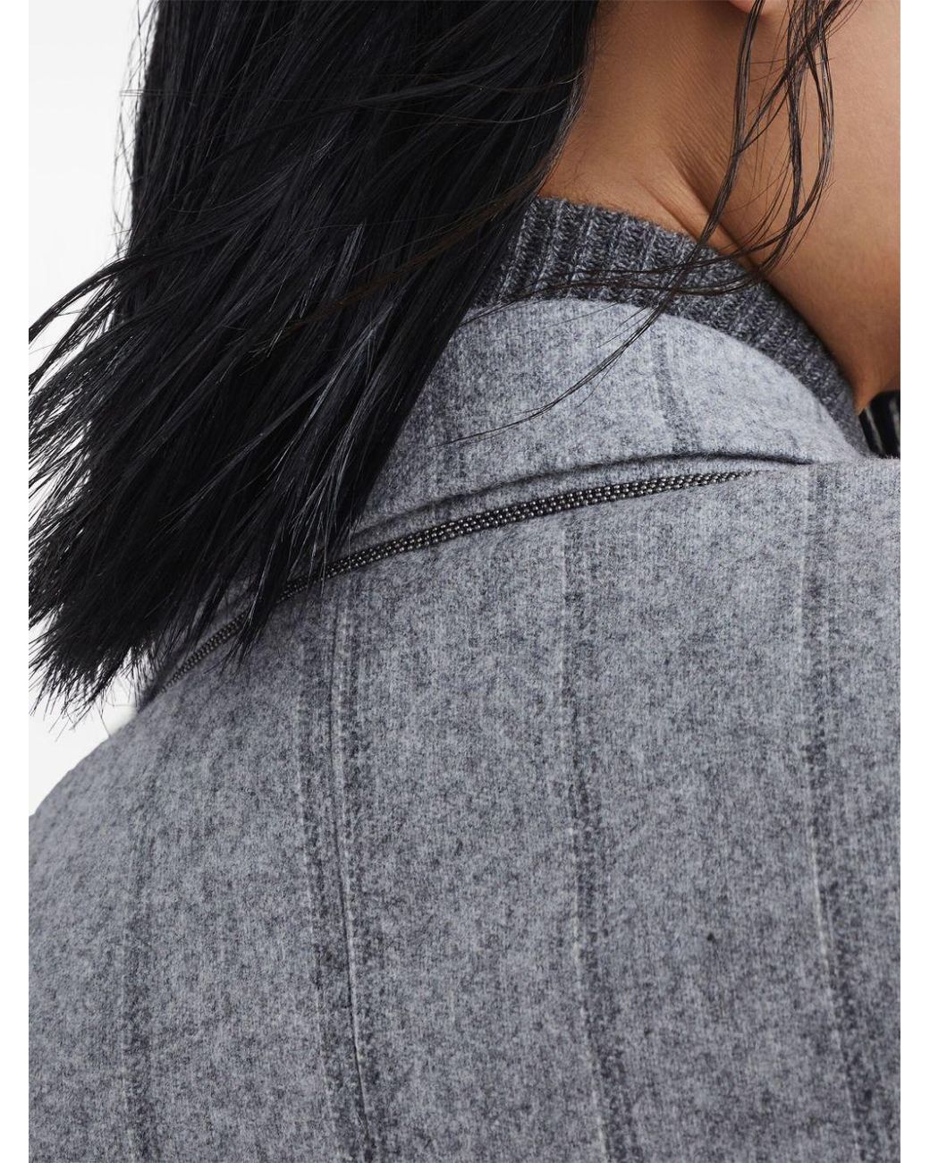 Brunello Cucinelli Blue Striped Cropped Flannel Blazer