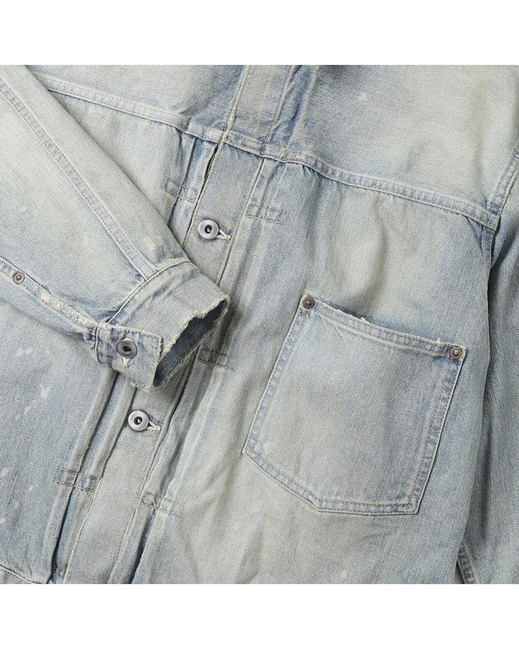 A.PRESSE Blue Bleached-Effect Pleated Denim Jacket for men