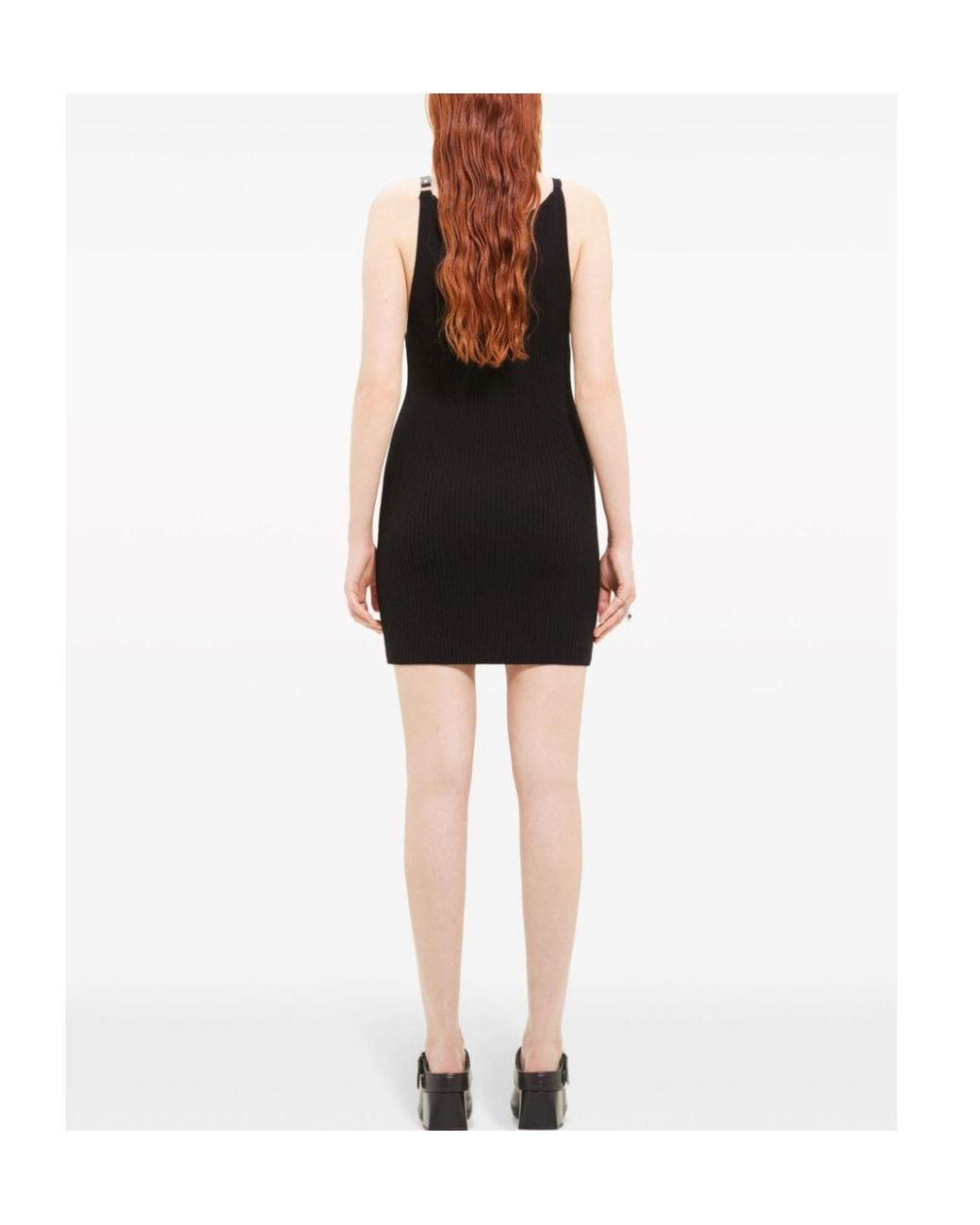 Courreges Black Short Ribbed Knit Dress With Buckle Detail
