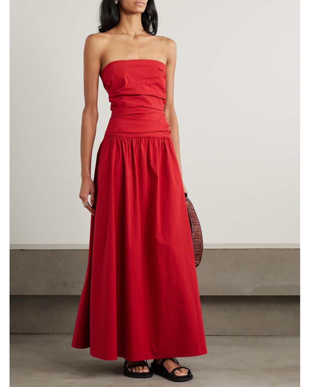 St. Agni Red Ruched Cotton Dress
