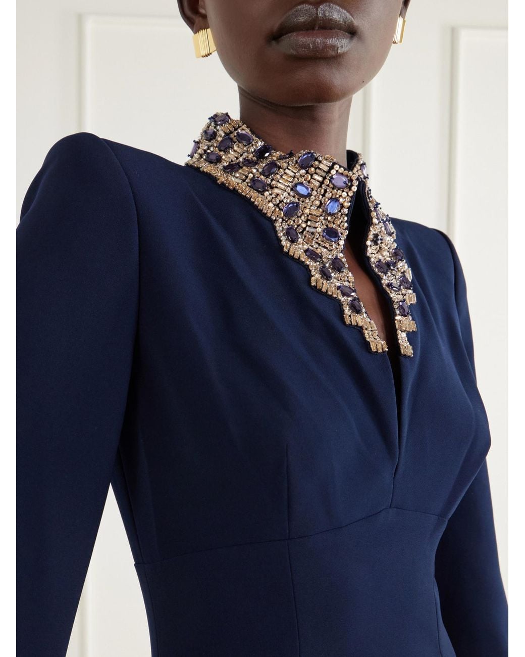 Jenny Packham Blue Nyota Crystal-Embellished Crepe Gown