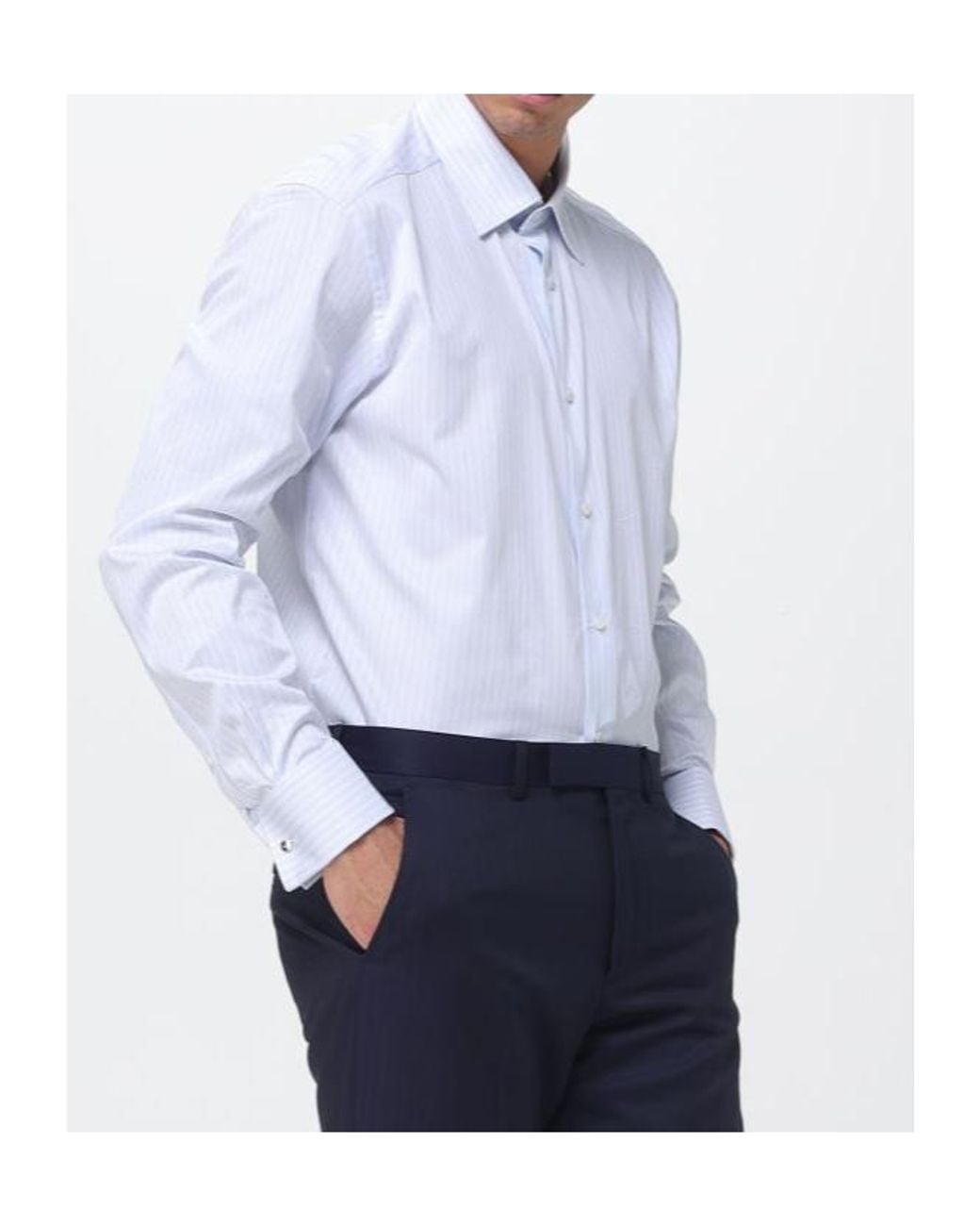 Zegna Blue Striped Poplin Shirt for men
