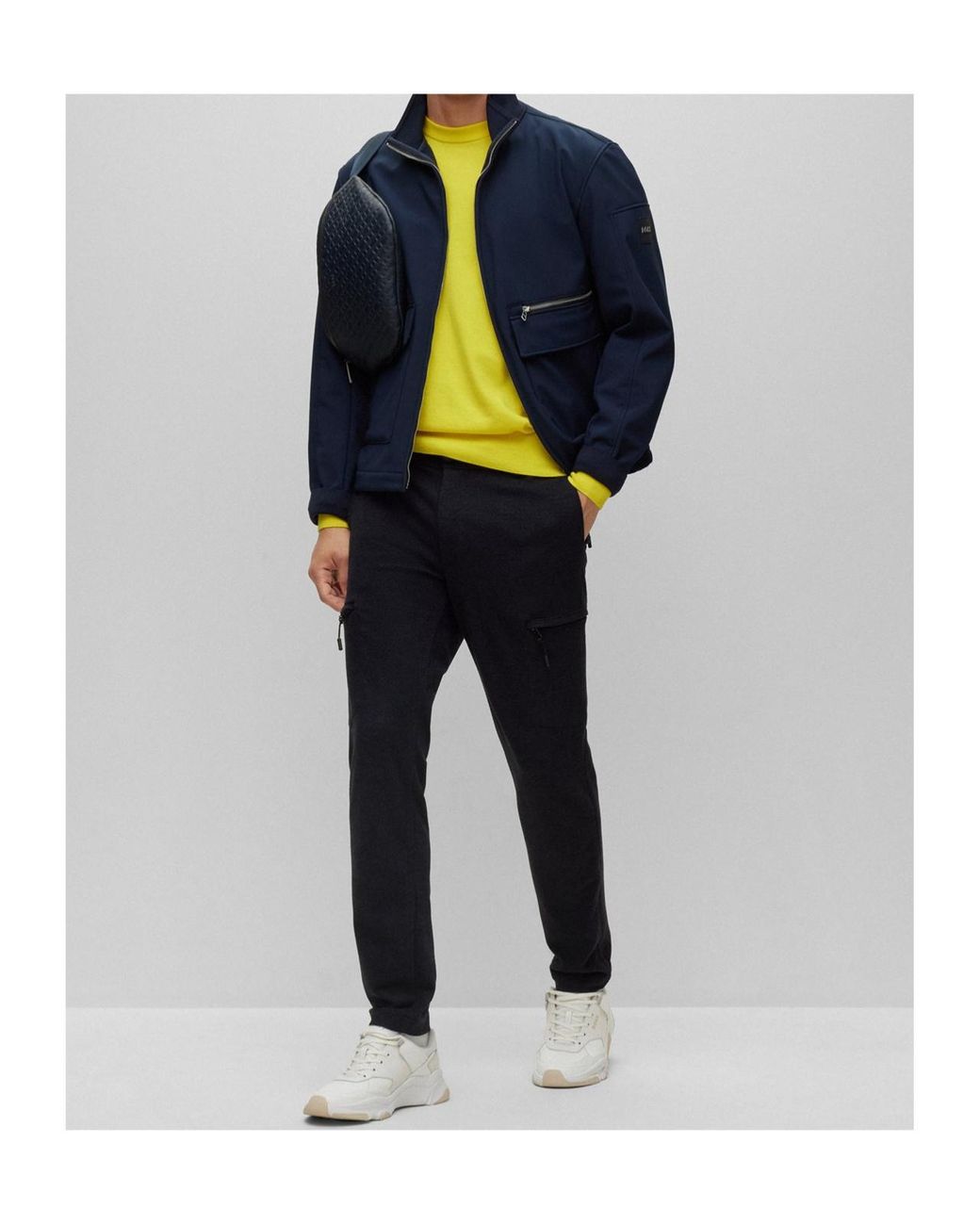 Boss Yellow Embroidery Knitted Sweater for men