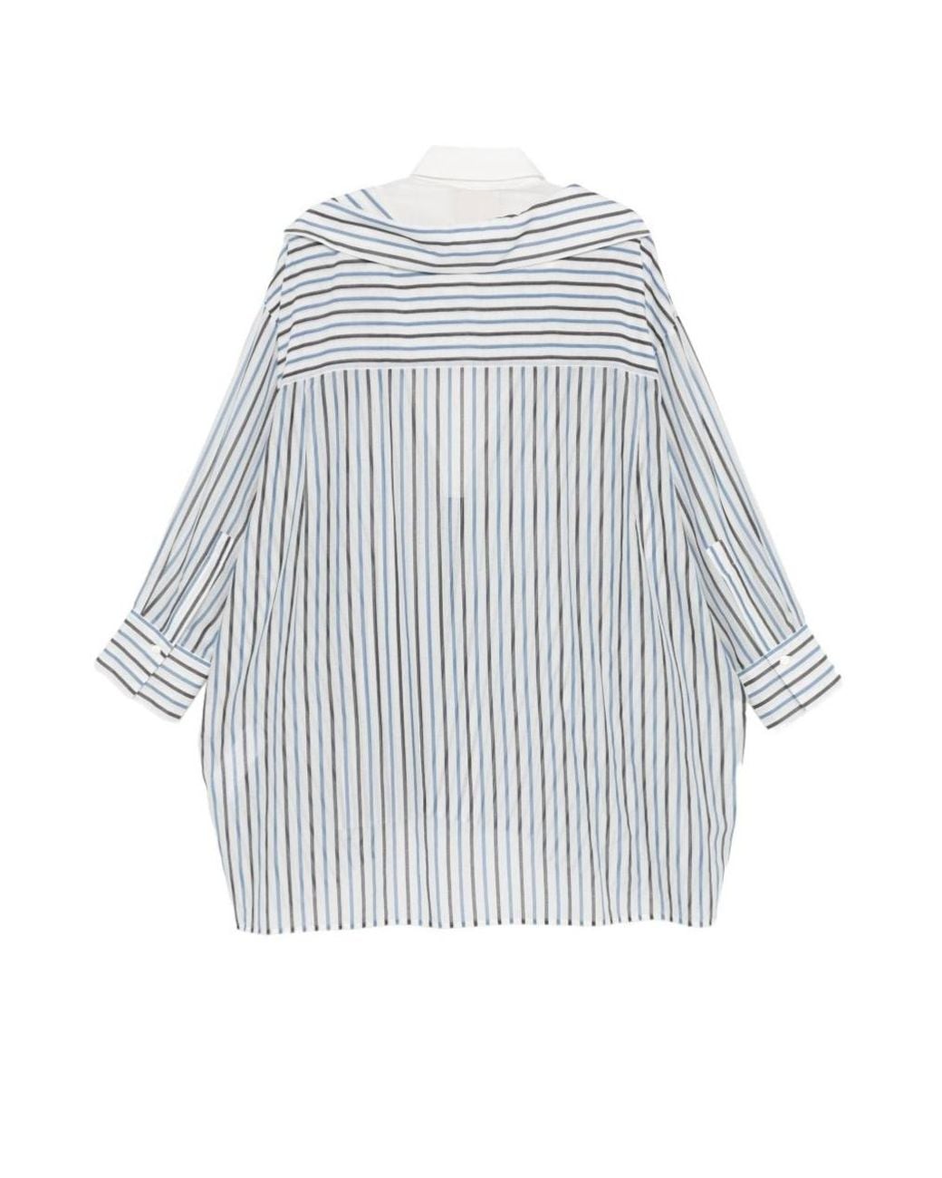 Semicouture Blue Striped V-Neck Shirt