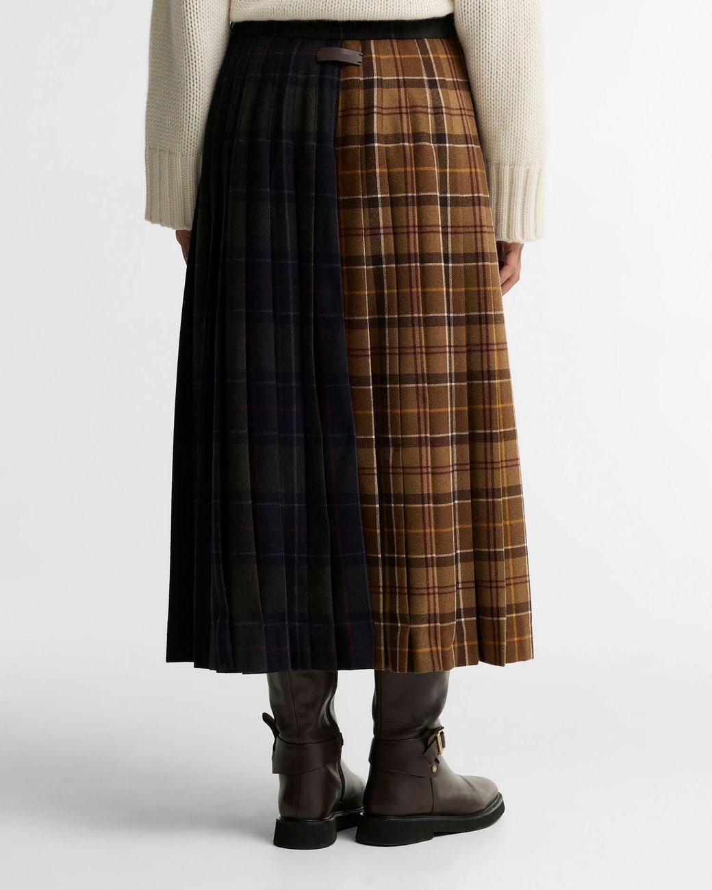 Barbour Brown Pleated Checked Flannel Midi Skirt