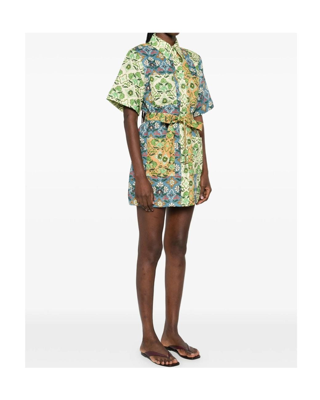 ALÉMAIS Green Ali Spliced Belted Mini Dress