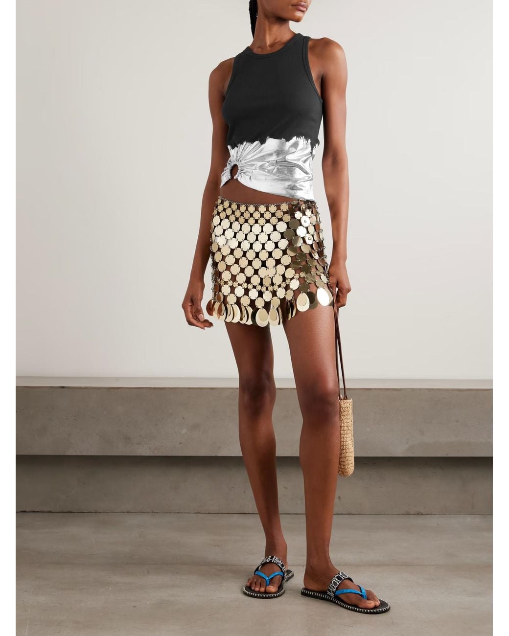Rabanne Black Rabanne Metallic Printed Sleeveless Top