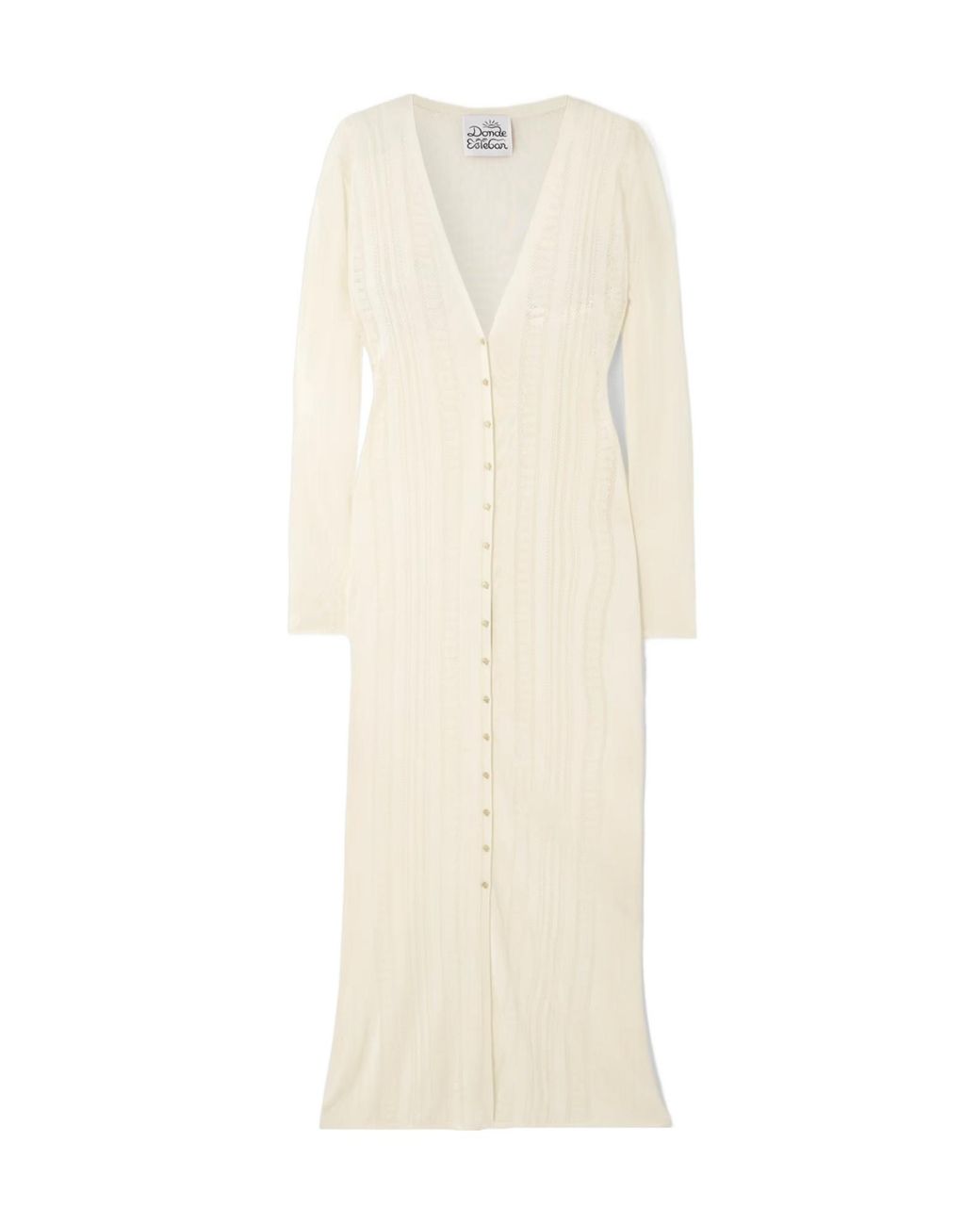 Donde Esteban White Guayabera Pointelle-Knit Cardigan