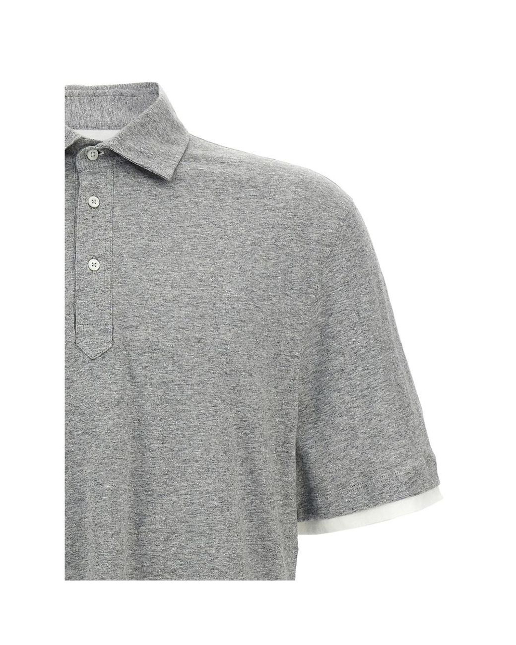 Brunello Cucinelli Gray Layered Button-Up Polo Shirt for men