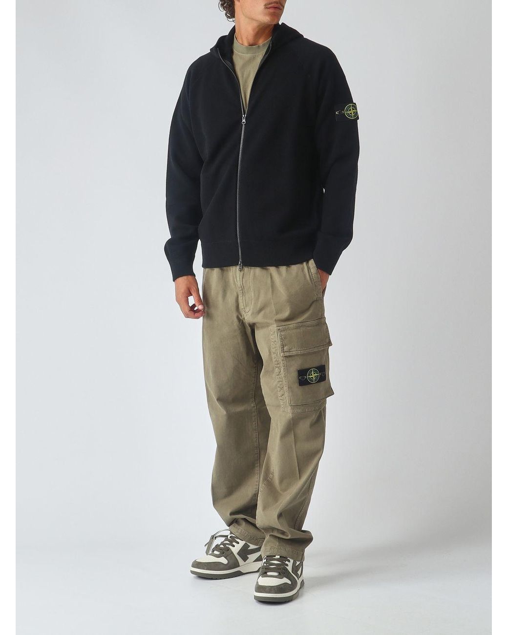 Stone Island Black Hooded Zip-Up Sweater for men