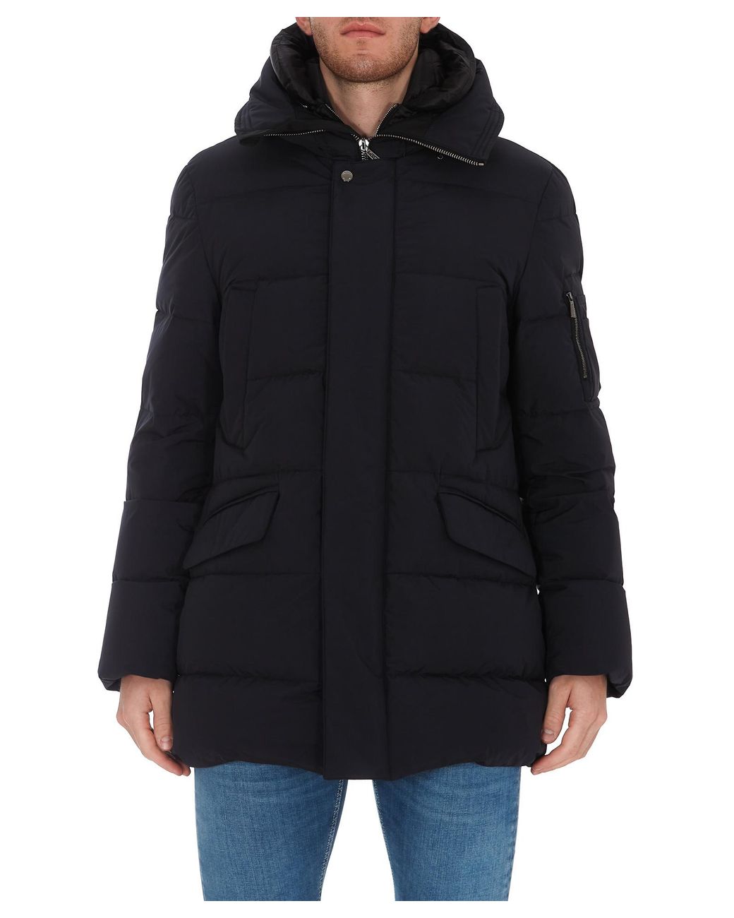 Moorer Blue Davide-Stp Padded Hooded Drawstring Jacket for men