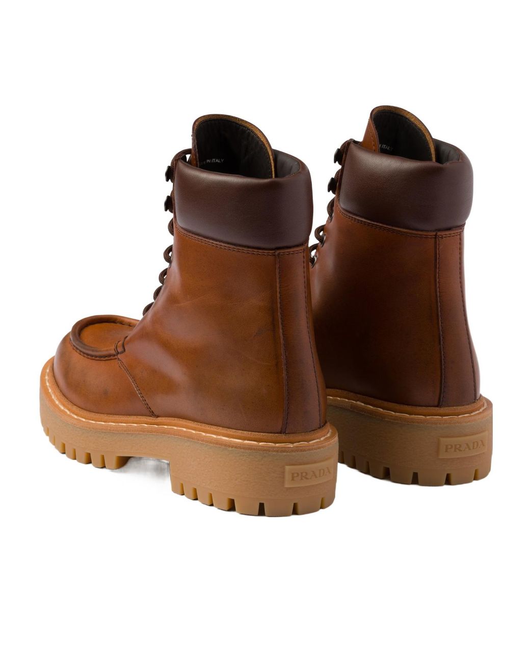 Prada Brown Logo Detailed Round-Toe Ankle Boots
