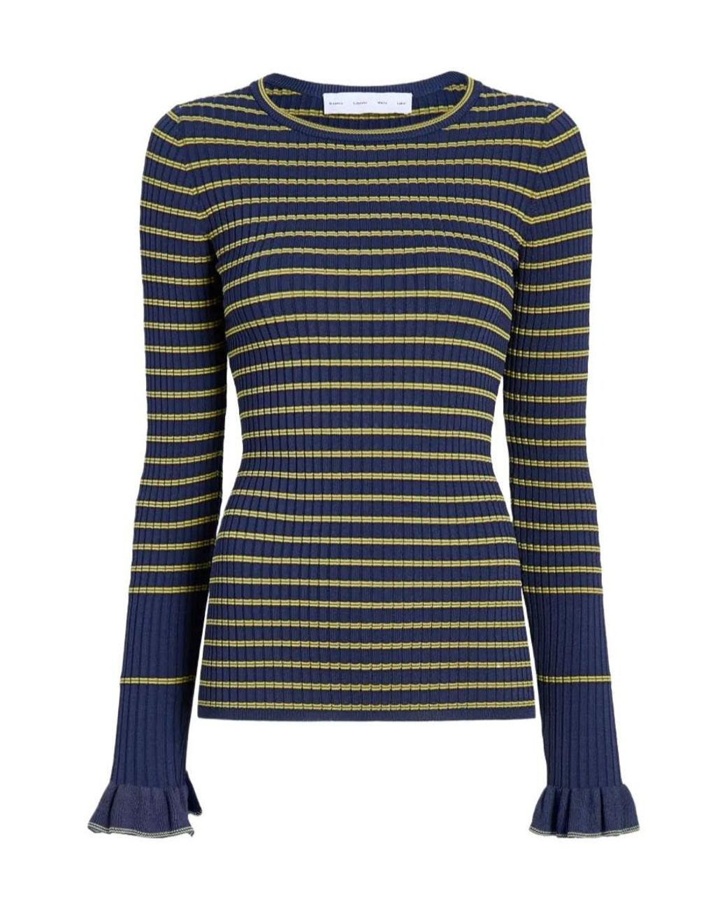 Proenza Schouler Blue Yasmine Striped Ruffled Sweater