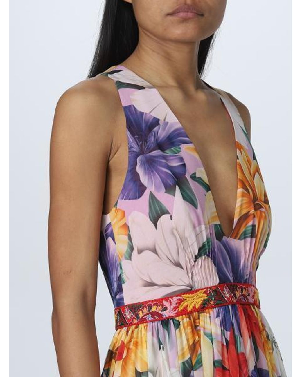 Etro Red Floral-Print Silk Dress