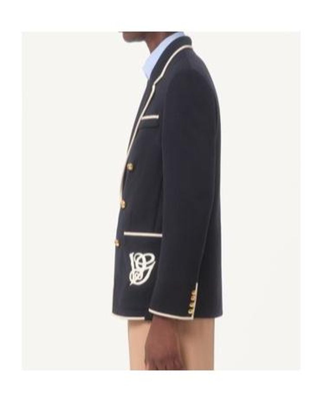 Valentino Blue Double-Breasted Wool Jacket With Vg Patch for men