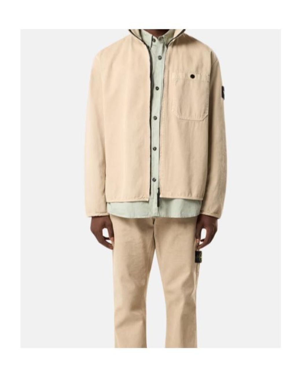 Stone Island Natural Logo Patch Zipped Overshirt for men