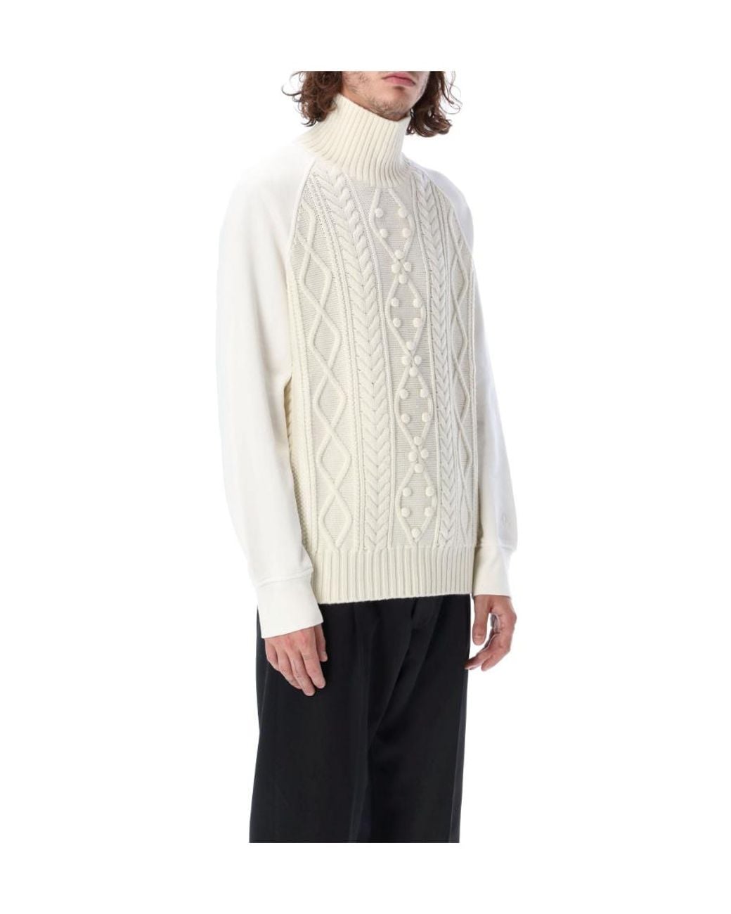 Neil Barrett White Panelled Cable Knit Jumper for men